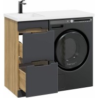 Тумба с раковиной SanStar Darko 100 L под стиральную машину дуб вотан, графит софт, раковина Космос