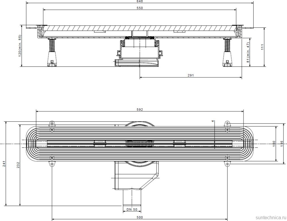 Душевой трап (лоток) Pestan Confluo Slim Line 550 с решеткой