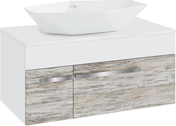 Тумба с раковиной Runo Вудлайн 85 подвесная, скандинавский дуб, раковина Poligono 65