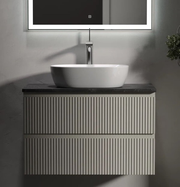 Тумба с раковиной Sancos Snob R 80 см, beige soft, столешница черный мрамор, раковина CN5010