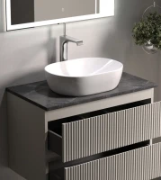 Тумба с раковиной Sancos Snob R 80 см, beige soft, столешница черный мрамор, раковина CN5010