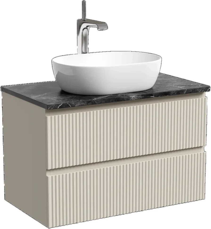 Тумба с раковиной Sancos Snob R 80 см, beige soft, столешница черный мрамор, раковина CN5010