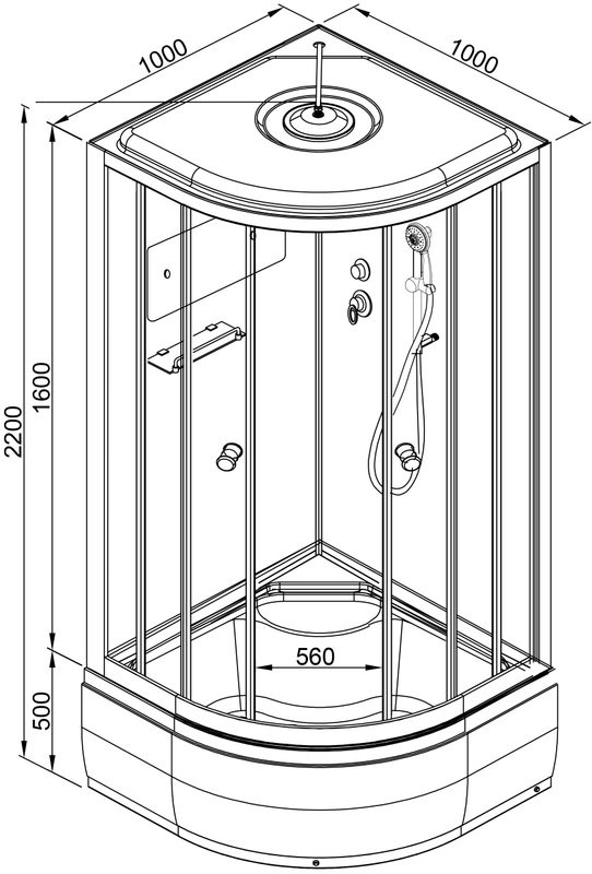 Душевая кабина DTO D 10SLED с высоким поддоном, с сиденьем
