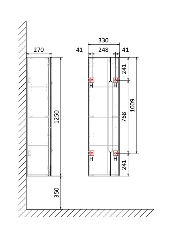 Шкаф-пенал для ванной Jorno Shine 35 подвесной, антрацит