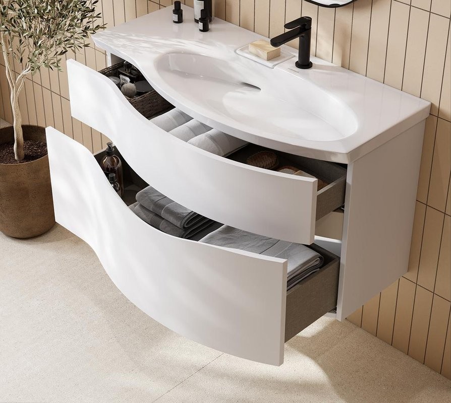 Тумба с раковиной KERAMA MARAZZI Riva 100, правая подвесная, белая матовая