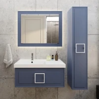 Мебель для ванной комнаты La Fenice Cubo 90 L синяя, ручка белая