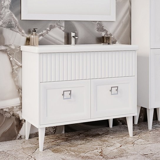 Тумба с раковиной ASB-Woodline Риола 100 белая, раковина Фостер 100