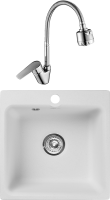 Комплект Мойка GranFest Smart SM 430 белый + Смеситель Rossinka S S35-26 с гибким изливом