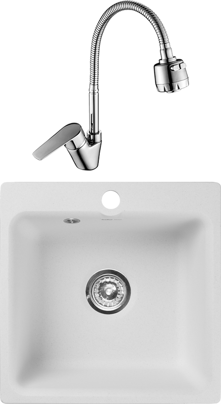 Комплект Мойка GranFest Smart SM 430 белый + Смеситель Rossinka S S35-26 с гибким изливом