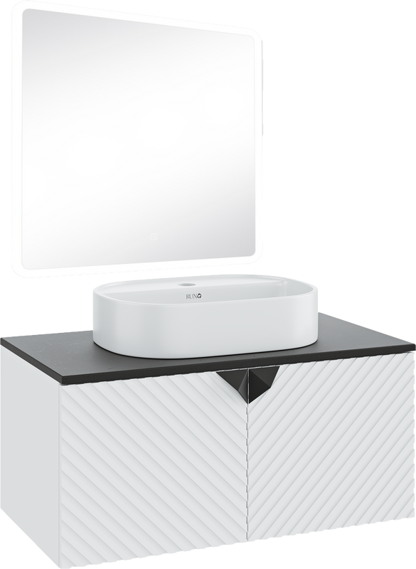Мебель для ванной комнаты Runo Андорра 85 белая матовая, черная, раковина Nuovo 50