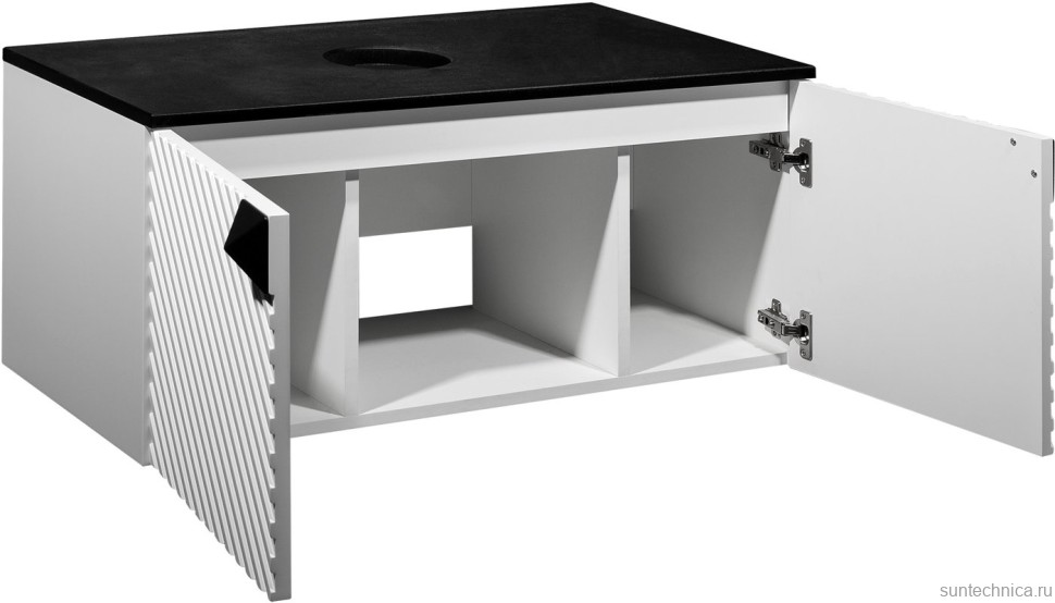 Мебель для ванной комнаты Runo Андорра 85 белая матовая, черная, раковина Nuovo 50