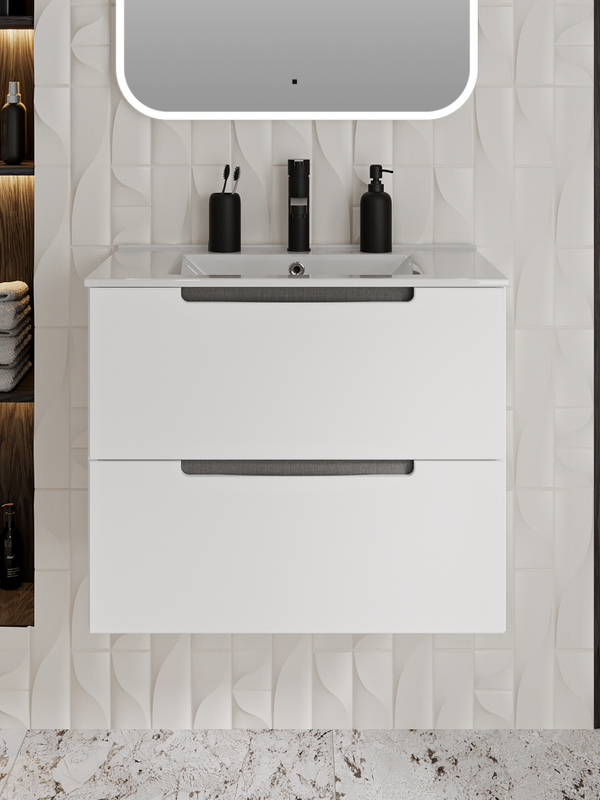 Тумба с раковиной Runo Lina 80 подвесная, глянцевая белая