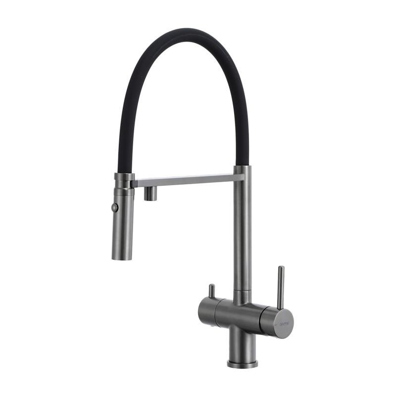 Смеситель для кухни Gappo G4397-89 с гибким изливом, оружейная сталь