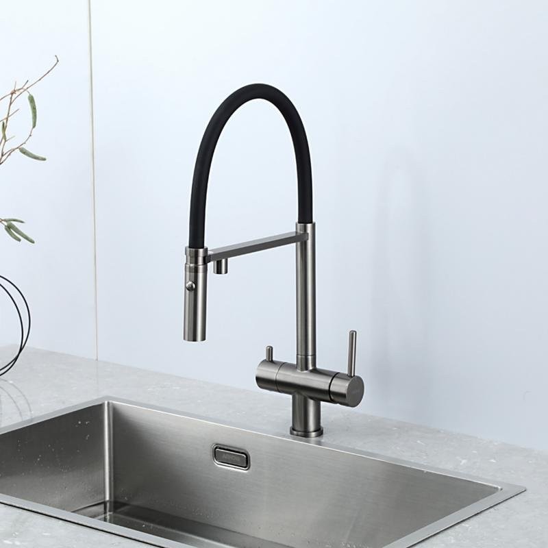Смеситель для кухни Gappo G4397-89 с гибким изливом, оружейная сталь