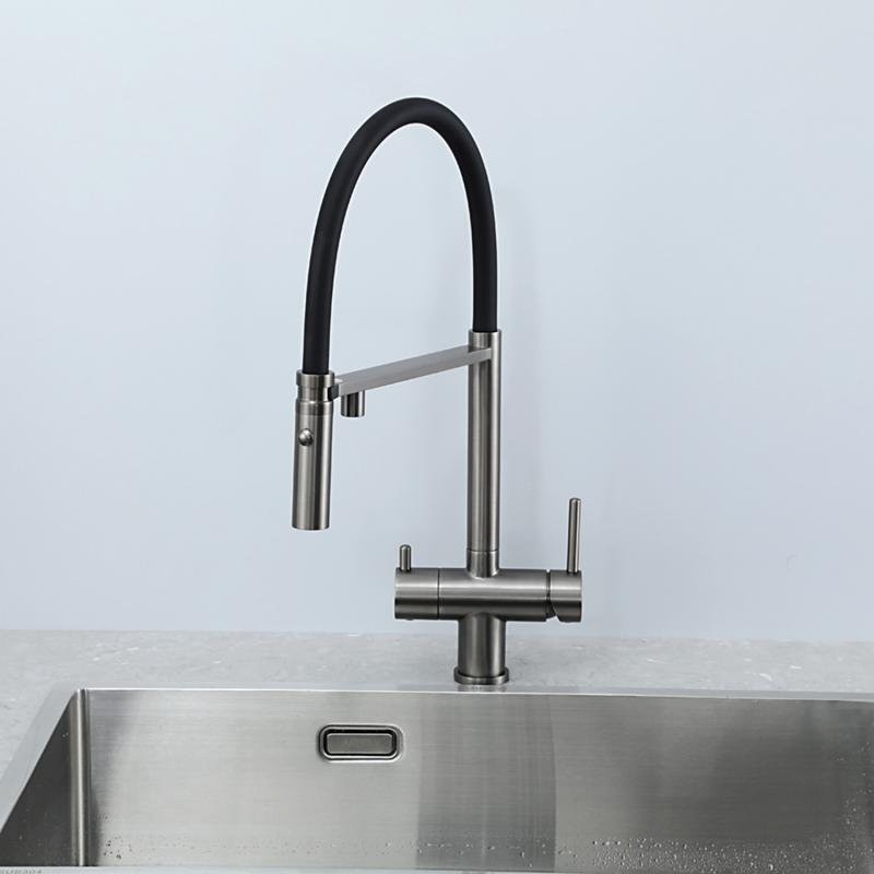 Смеситель для кухни Gappo G4397-89 с гибким изливом, оружейная сталь