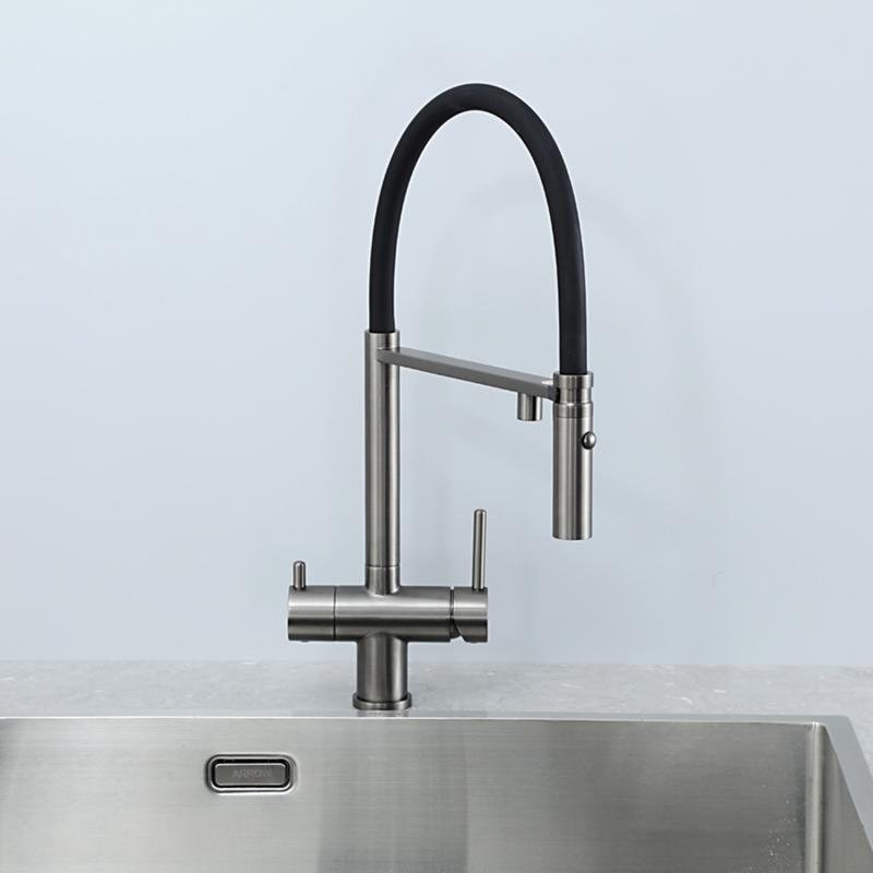 Смеситель для кухни Gappo G4397-89 с гибким изливом, оружейная сталь