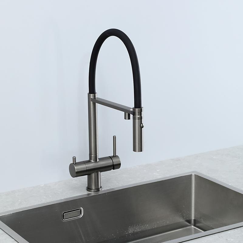 Смеситель для кухни Gappo G4397-89 с гибким изливом, оружейная сталь