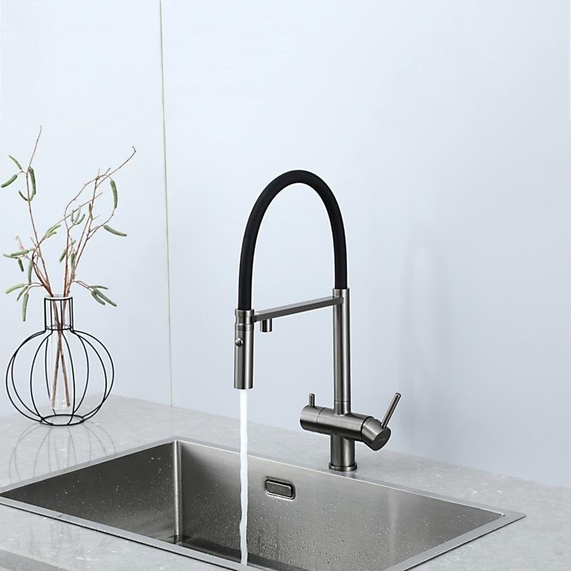 Смеситель для кухни Gappo G4397-89 с гибким изливом, оружейная сталь