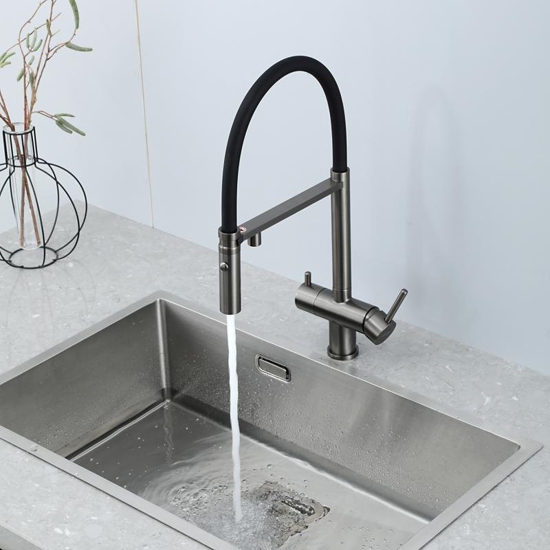 Смеситель для кухни Gappo G4397-89 с гибким изливом, оружейная сталь