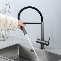 Смеситель для кухни Gappo G4397-89 с гибким изливом, оружейная сталь
