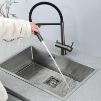 Смеситель для кухни Gappo G4397-89 с гибким изливом, оружейная сталь