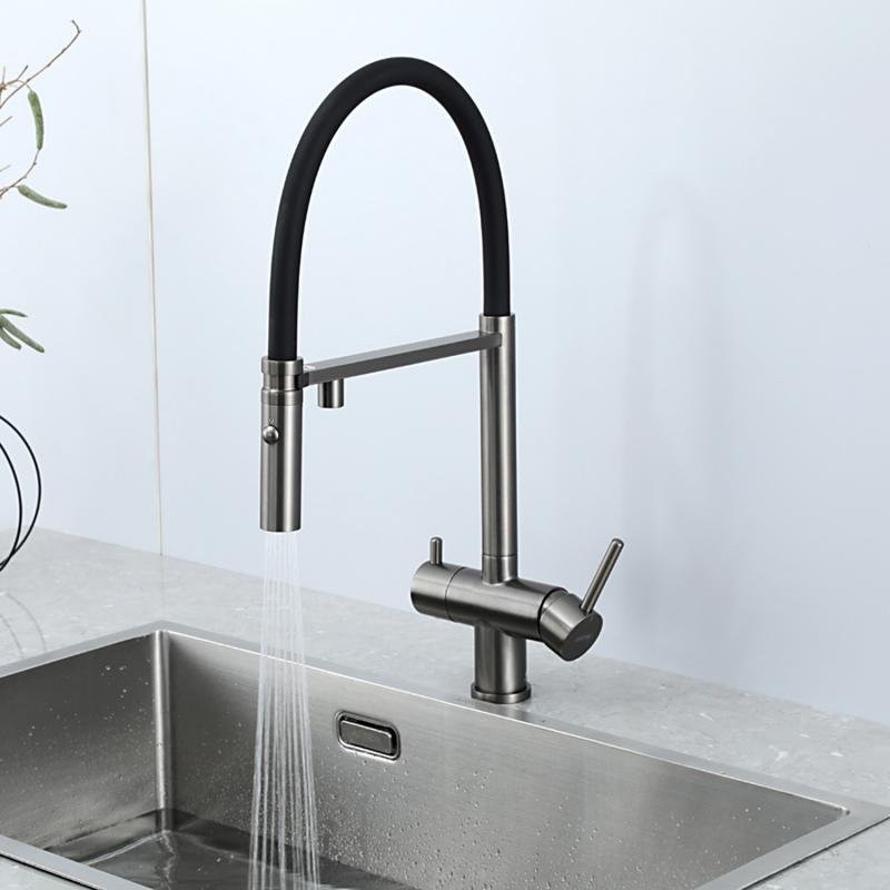 Смеситель для кухни Gappo G4397-89 с гибким изливом, оружейная сталь