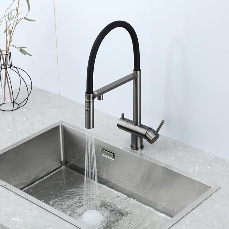 Смеситель для кухни Gappo G4397-89 с гибким изливом, оружейная сталь
