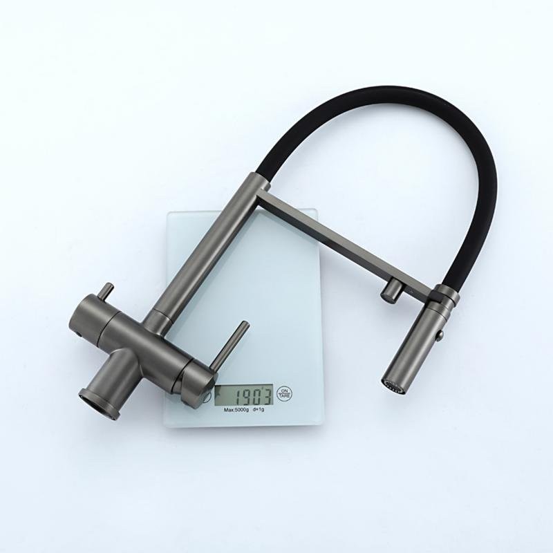 Смеситель для кухни Gappo G4397-89 с гибким изливом, оружейная сталь