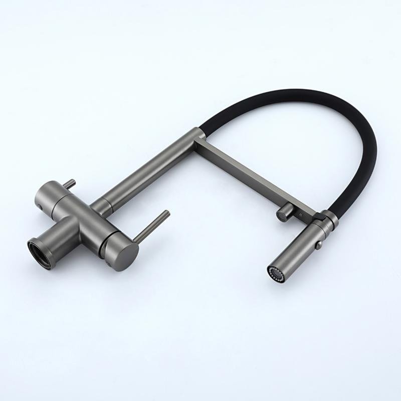 Смеситель для кухни Gappo G4397-89 с гибким изливом, оружейная сталь