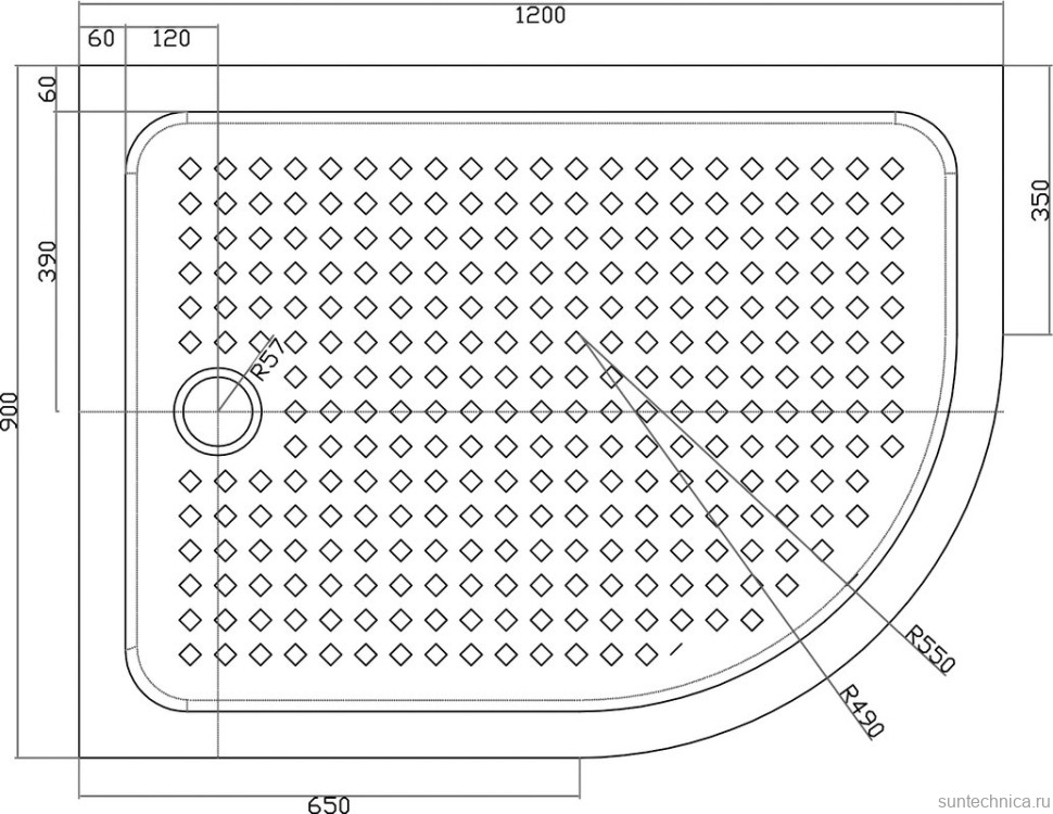Поддон для душа Cezares Tray TRAY-A-RH-120/90-550-15-W-L R120х90 L, с сифоном