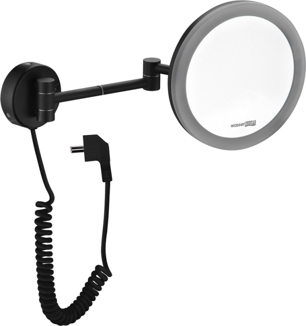 Косметическое зеркало Wasserkraft K-1004Black с подсветкой, двухстороннее, телескопическое, поворотное, черное матовое