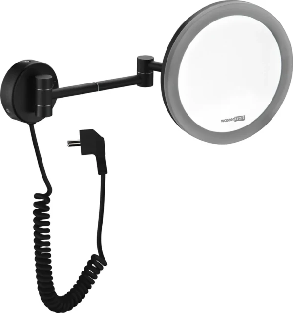 Косметическое зеркало Wasserkraft K-1004Black с подсветкой, двухстороннее, телескопическое, поворотное, черное матовое
