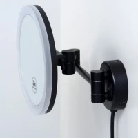 Косметическое зеркало Wasserkraft K-1004Black с подсветкой, двухстороннее, телескопическое, поворотное, черное матовое