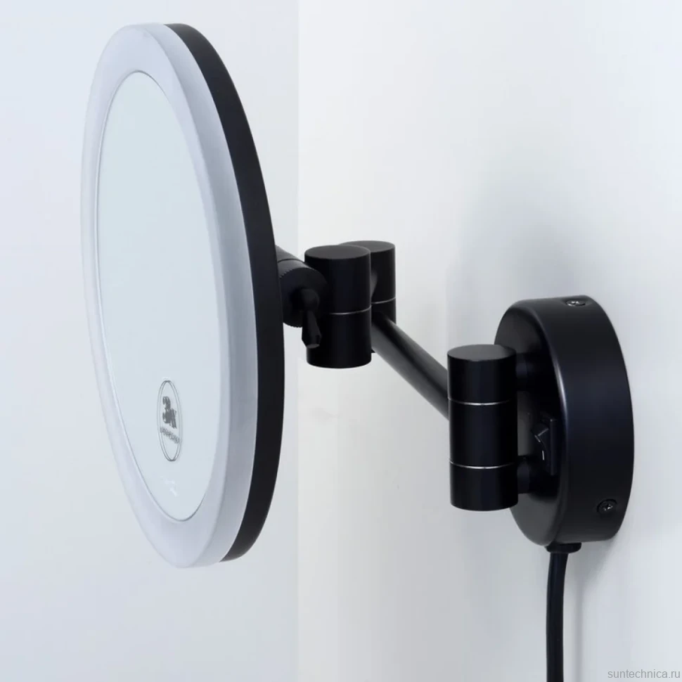 Косметическое зеркало Wasserkraft K-1004Black с подсветкой, двухстороннее, телескопическое, поворотное, черное матовое