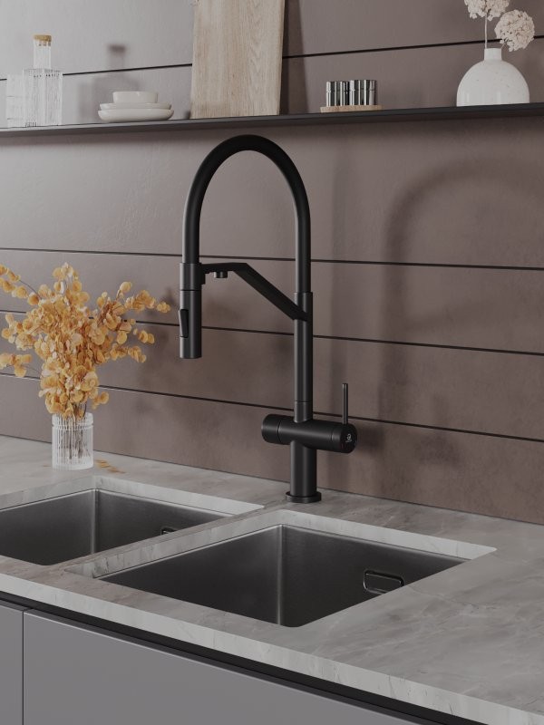 Смеситель для кухни Agger Elegant A3241444 с гибким изливом, черный матовый