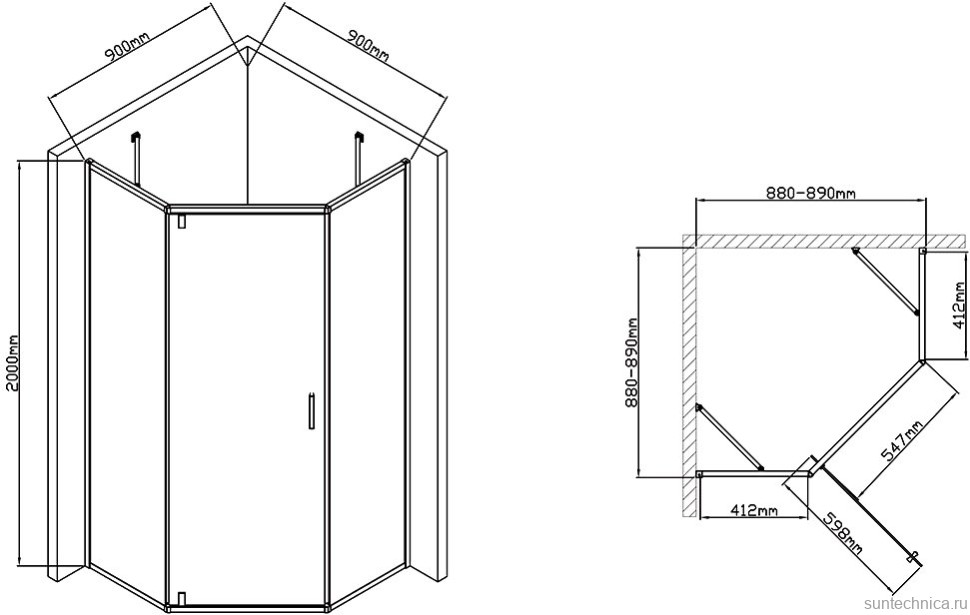 Душевой уголок Vincea Slim-U VSP-2SU900CL 90x90 см, профиль хром, стекло прозрачное