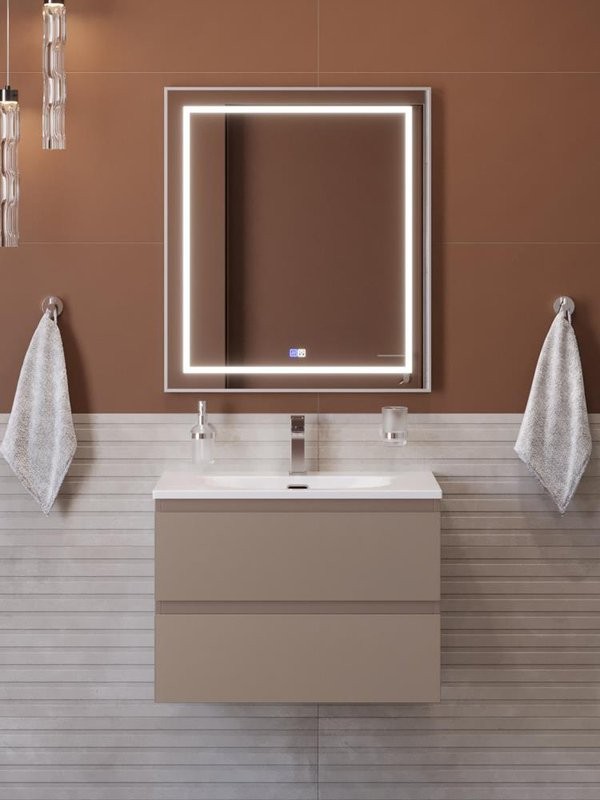 Мебель для ванной комнаты BelBagno Kraft 70 подвесная, матовая бежевая, раковина bb-8099-70