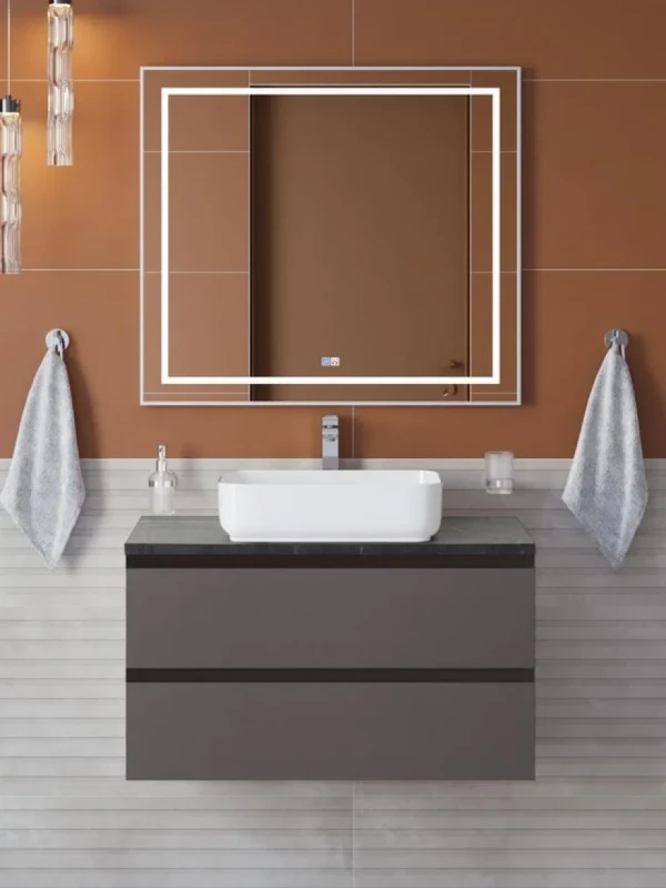 Мебель для ванной комнаты BelBagno Kraft 100 подвесная, матовая темно-серая, столешница kep-100-mno, раковина BB1304