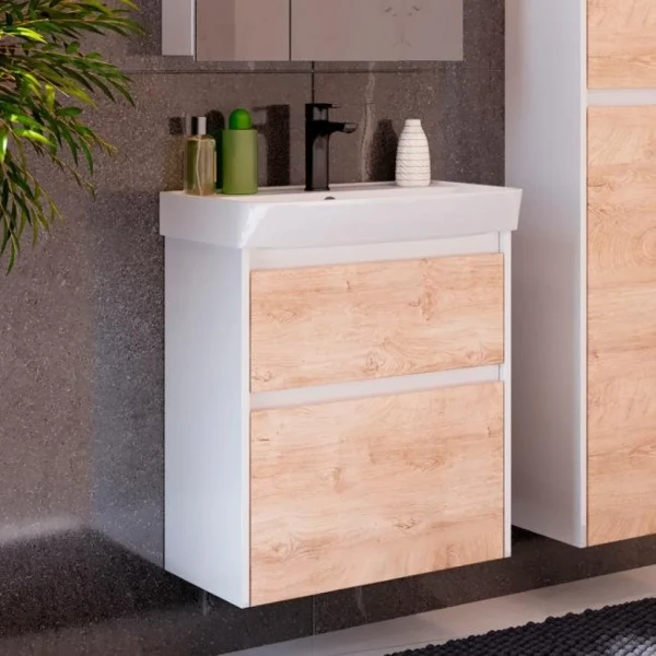 Тумба с раковиной Lemark Combi 70 дуб кантри, белая глянцевая