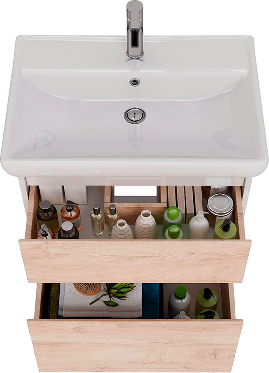 Тумба с раковиной Lemark Combi 70 дуб кантри, белая глянцевая