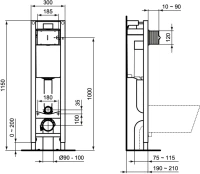 Комплект Унитаз подвесной Ideal Standard Eurovit K881201 безободковый + Инсталляция Prosys Eco Frame M E2332AC кнопка смыва белая
