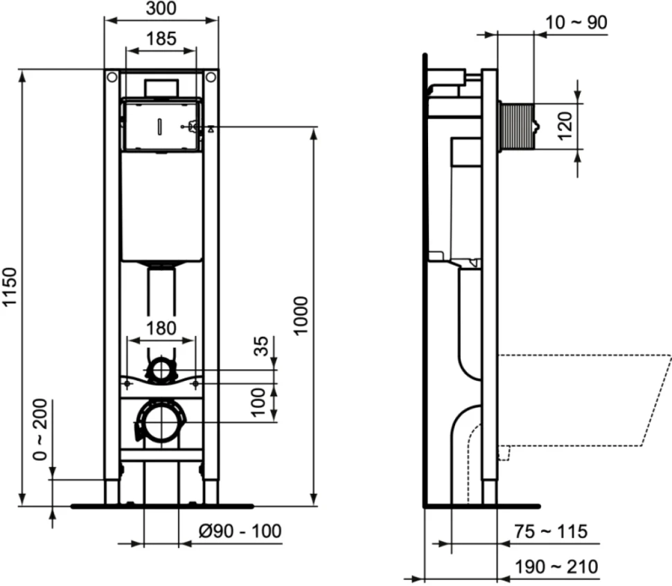 Комплект Унитаз подвесной Ideal Standard Eurovit K881201 безободковый + Инсталляция Prosys Eco Frame M E2332AC кнопка смыва белая