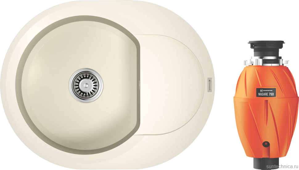 Комплект Мойка Omoikiri Sakaime 60E-WH белая + Измельчитель Nagare 750