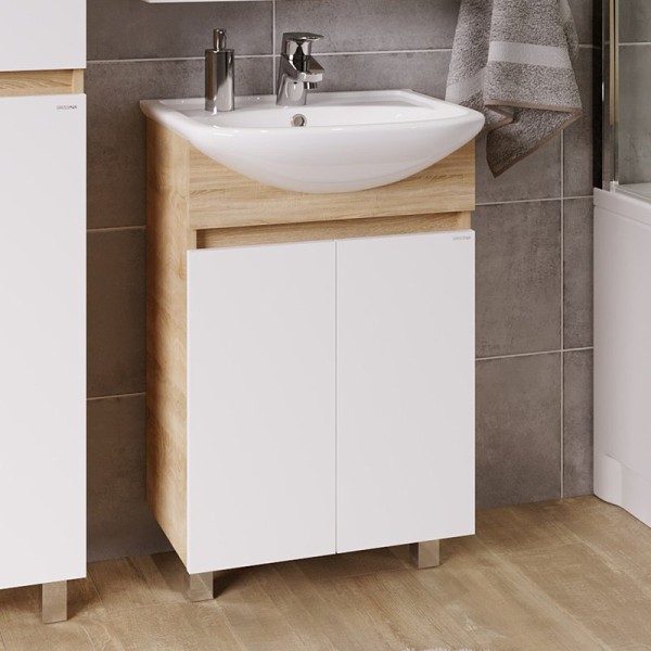 Тумба под раковину Grossman Поло 55 дуб сонома светлый, белый глянцевый