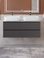 Тумба под раковину со столешницей BelBagno Kraft 120 подвесная, матовая темно-серая, столешница kep-120-2-cem, для двоих