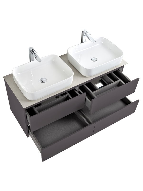 Тумба под раковину со столешницей BelBagno Kraft 120 подвесная, матовая темно-серая, столешница kep-120-2-cem, для двоих