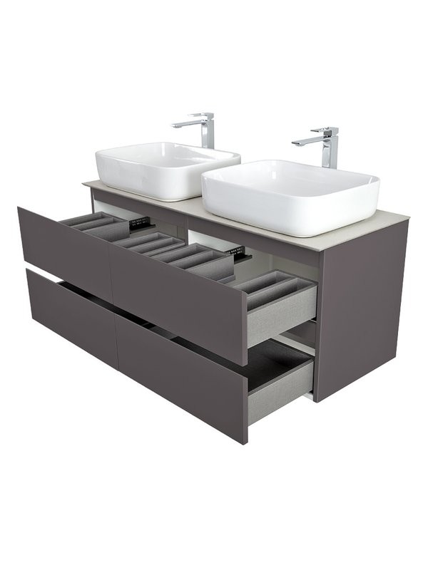 Тумба под раковину со столешницей BelBagno Kraft 120 подвесная, матовая темно-серая, столешница kep-120-2-cem, для двоих