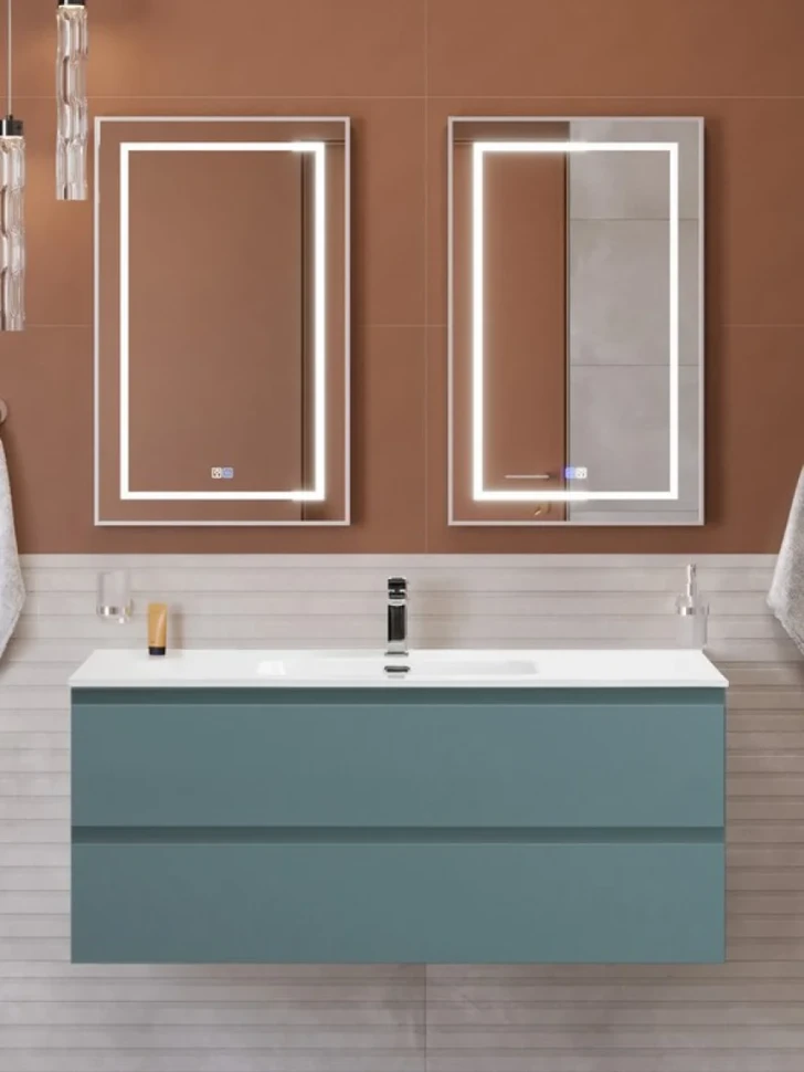 Мебель для ванной комнаты BelBagno Kraft 120 подвесная, матовая голубая, раковина bb1200etl