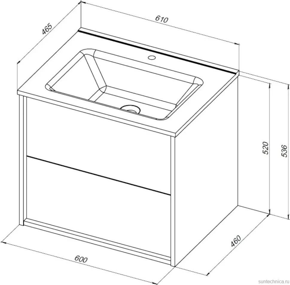Тумба с раковиной Aquanet Lino 60 дуб веллингтон, Flat 60