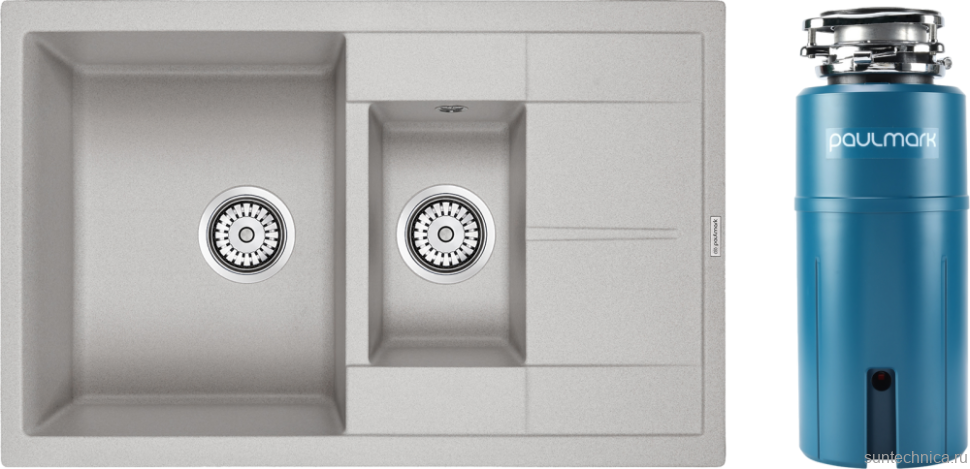 Комплект Мойка Paulmark Flugen 60/1,5 PM237850-GR серый + Измельчитель Intenso